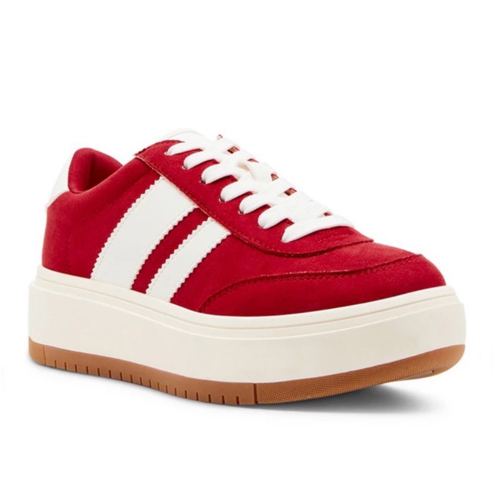Steve Madden Red Platform Sneakers with White Stripes